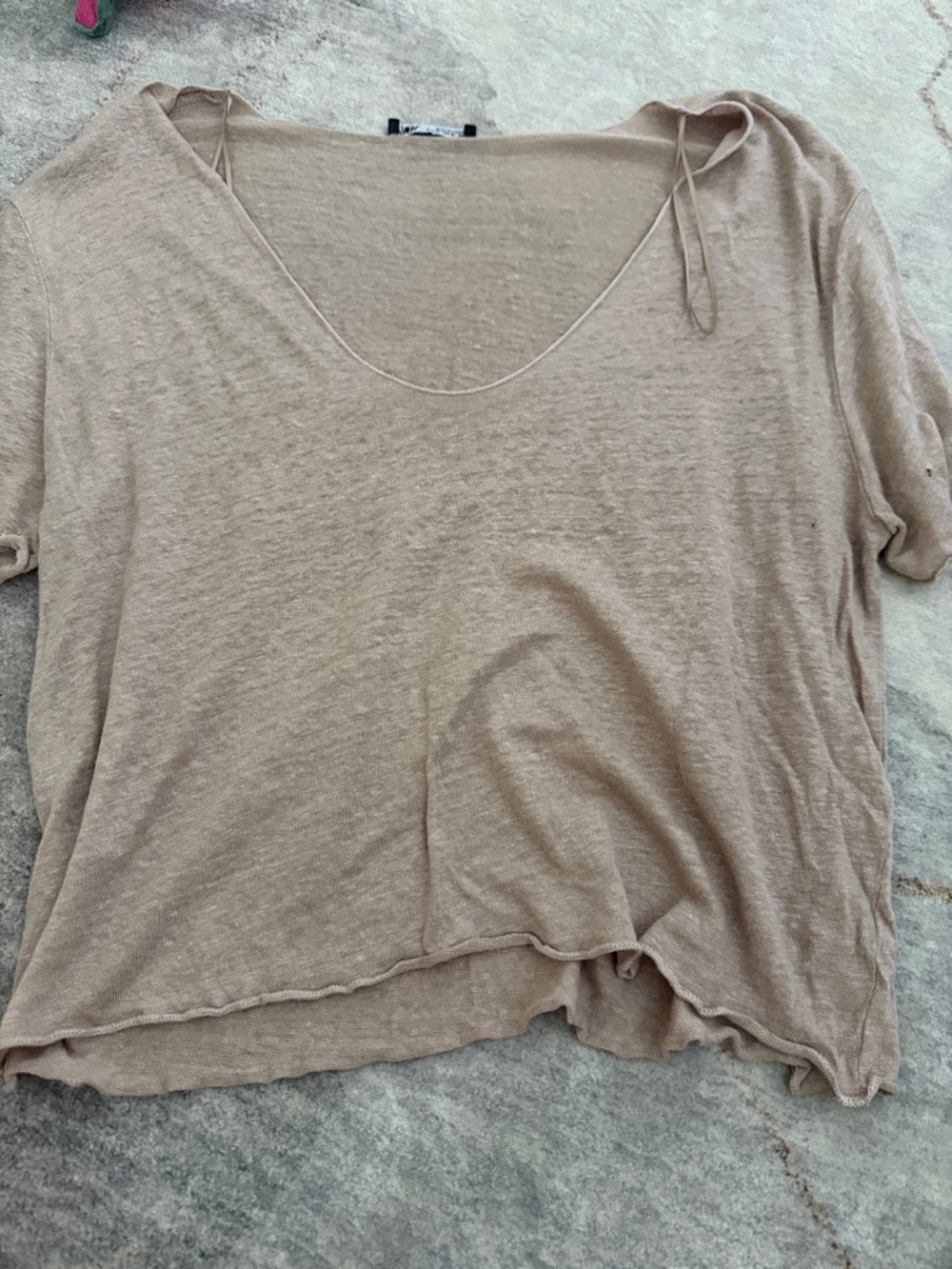 Zara Short-Sleeve Scoop Neck Tee in Light Beige